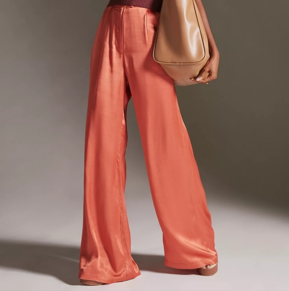 NEW Anthropologie Corey Lynn Calter Dark Orange Satin Petra Trousers M - Picture 2 of 15